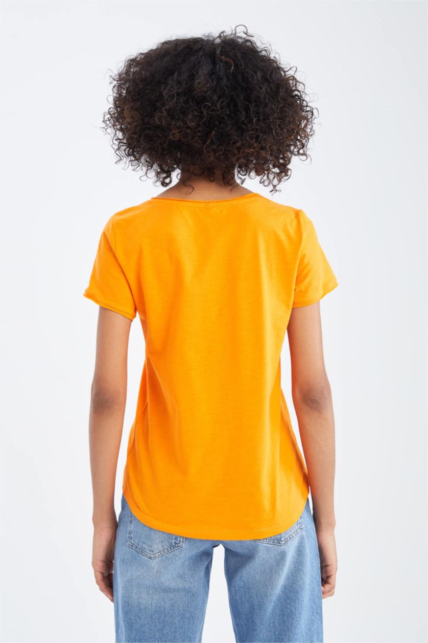 Woman Orange Regular Fit Short Sleeve T-Shirt