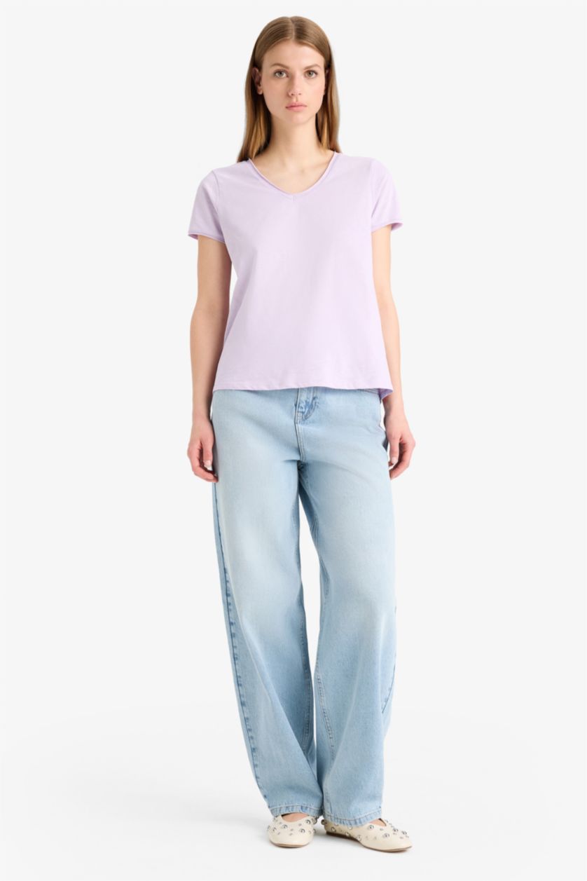 Kadın Lila %100 Pamuk Basıc Düz Tişört