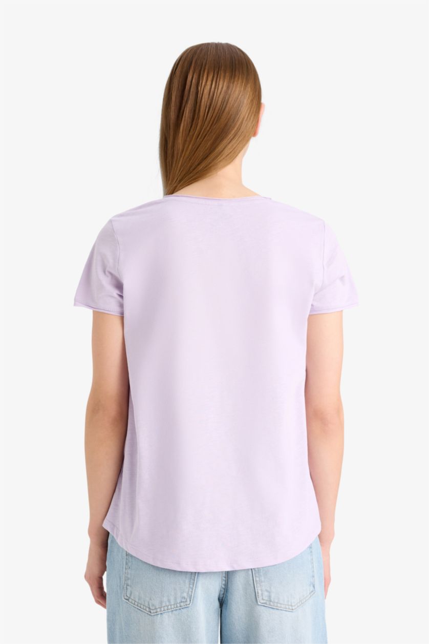 Kadın Lila %100 Pamuk Basıc Düz Tişört