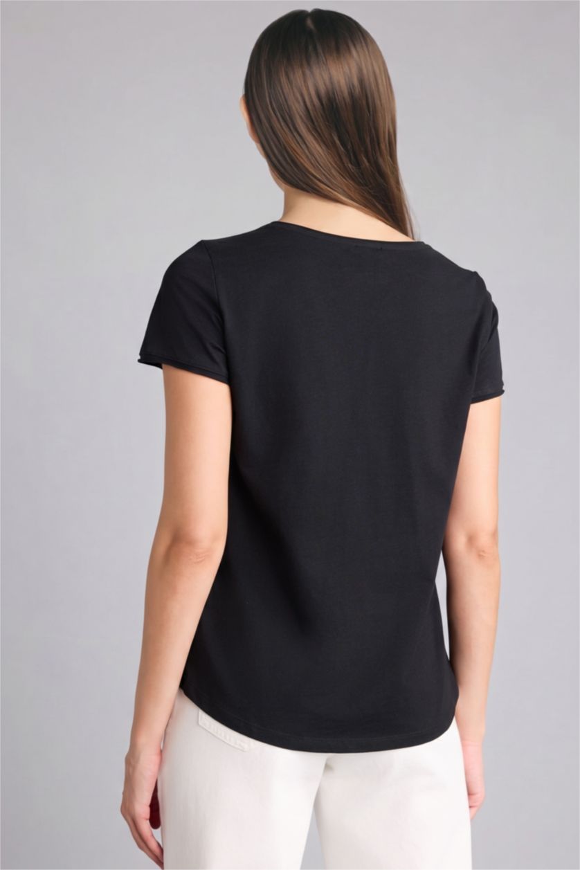 نساء أسود Regular Fit Short Sleeve T-Shirt