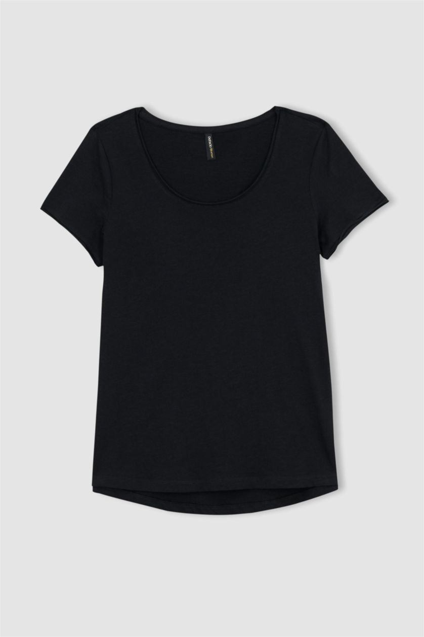 WOMAN Black Regular Fit Crew Neck Short Sleeve T-Shirt