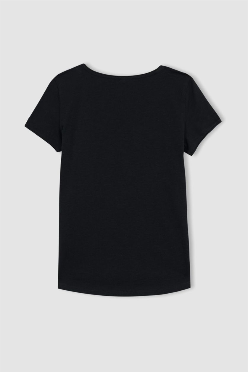 WOMAN Black Regular Fit Crew Neck Short Sleeve T-Shirt