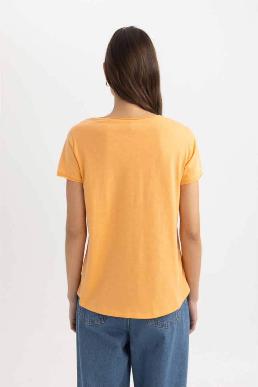 نساء سيموني تيشيرت نص كم قصة عادية برقبة دائرية