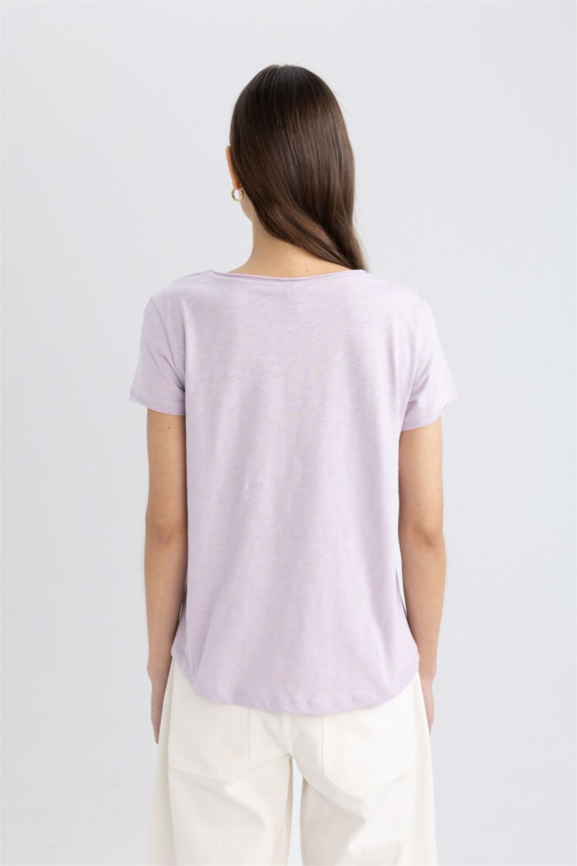 WOMAN Light Lilac Regular Fit V-Neck Short Sleeve T-Shirt