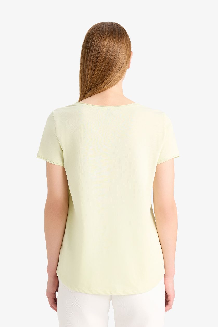 نساء نعناع تيشيرت سادة بيزك نص ردن قصة عادية وياخة مستديرة