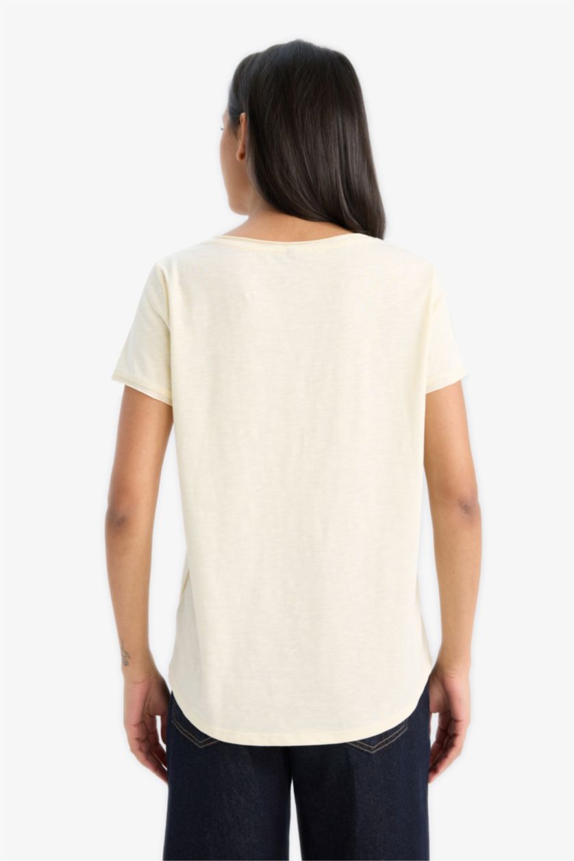 Kadın Açık Sarı %100 Pamuk Basıc Düz Tişört