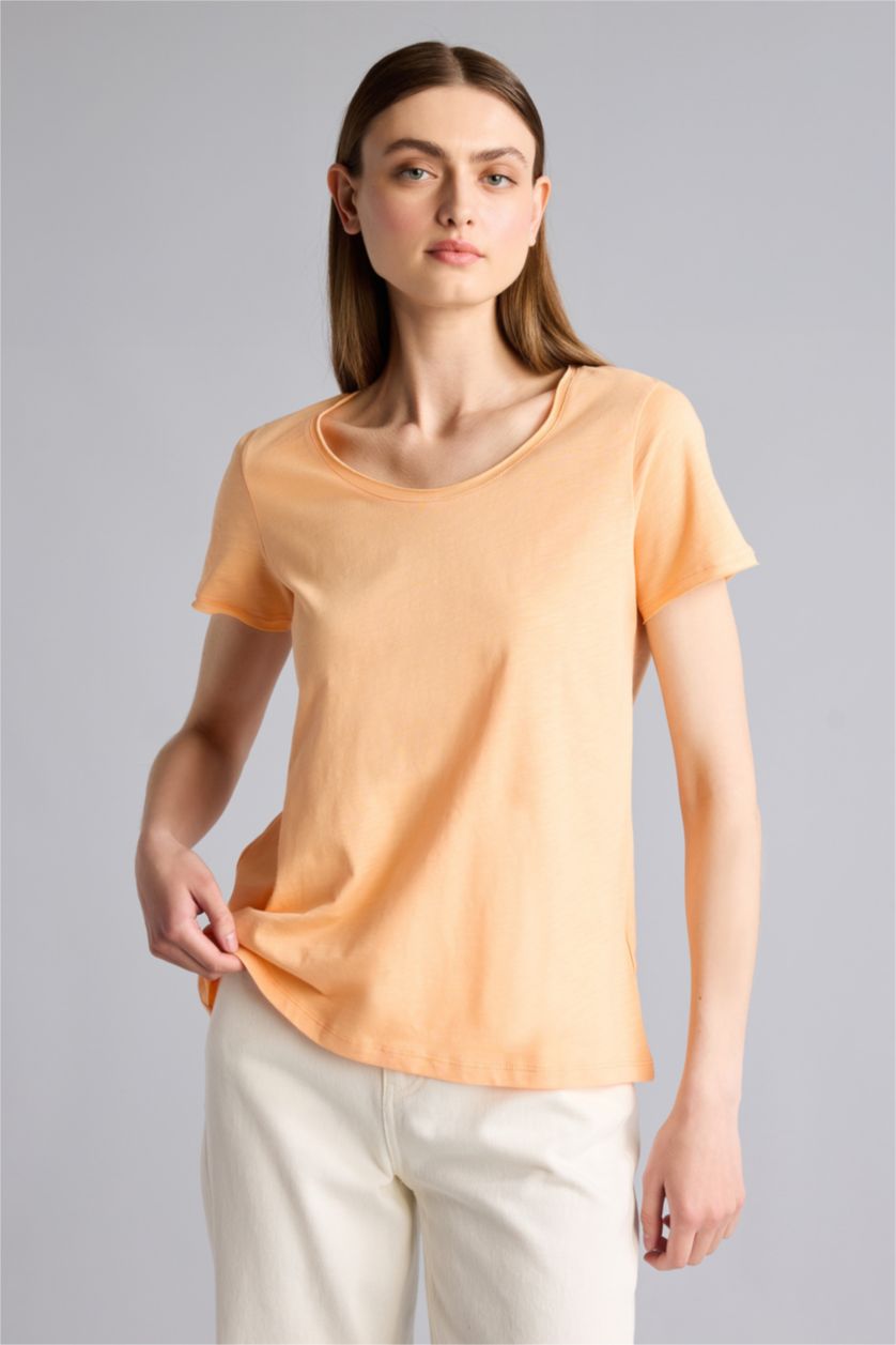 Kadın Somon Regular Fıt Basic Tişört