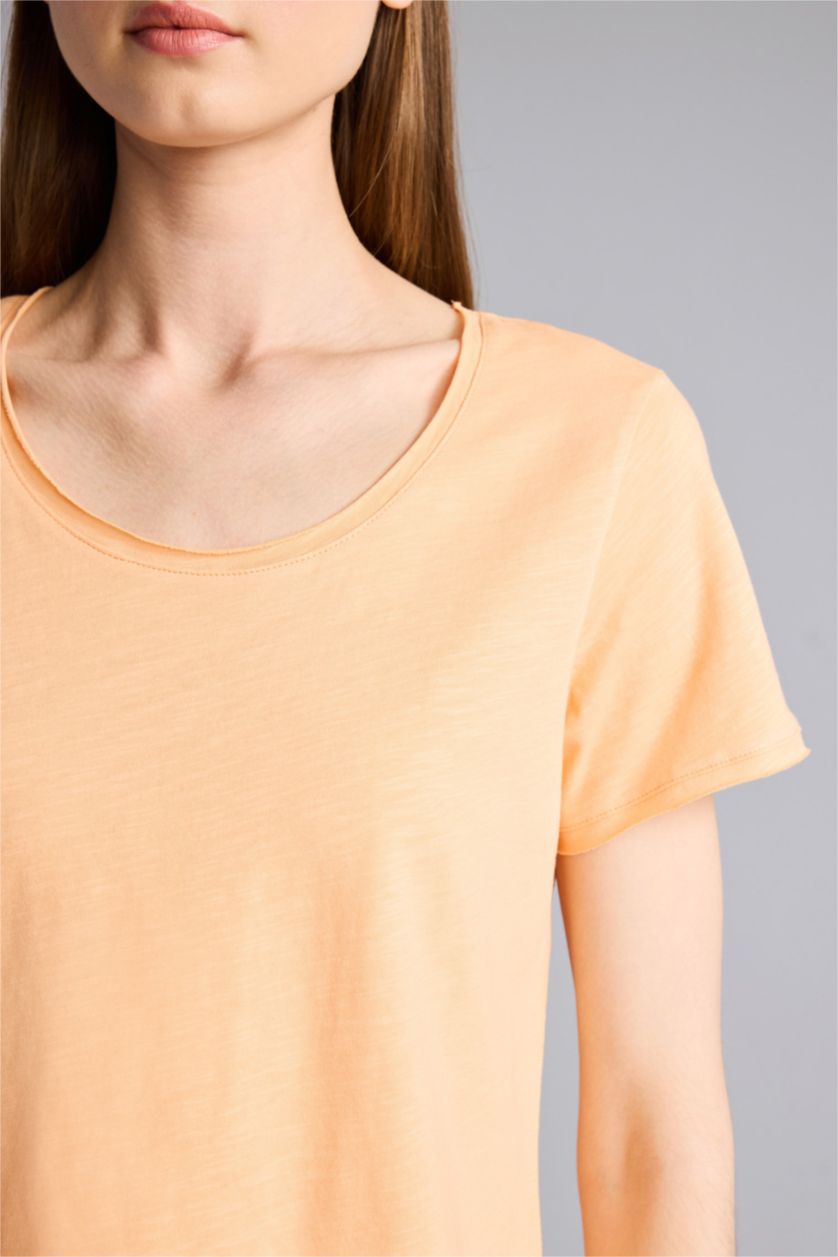 Kadın Somon Regular Fıt Basic Tişört