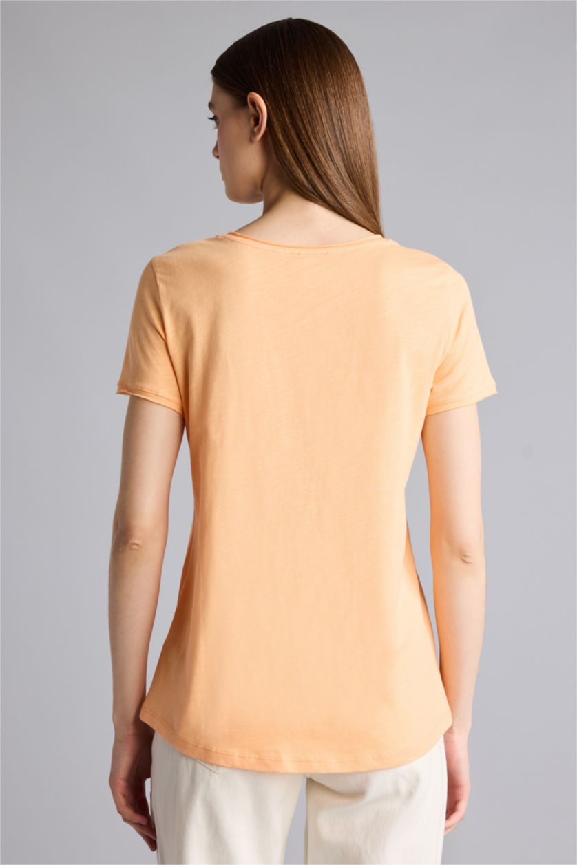 Kadın Somon Regular Fıt Basic Tişört