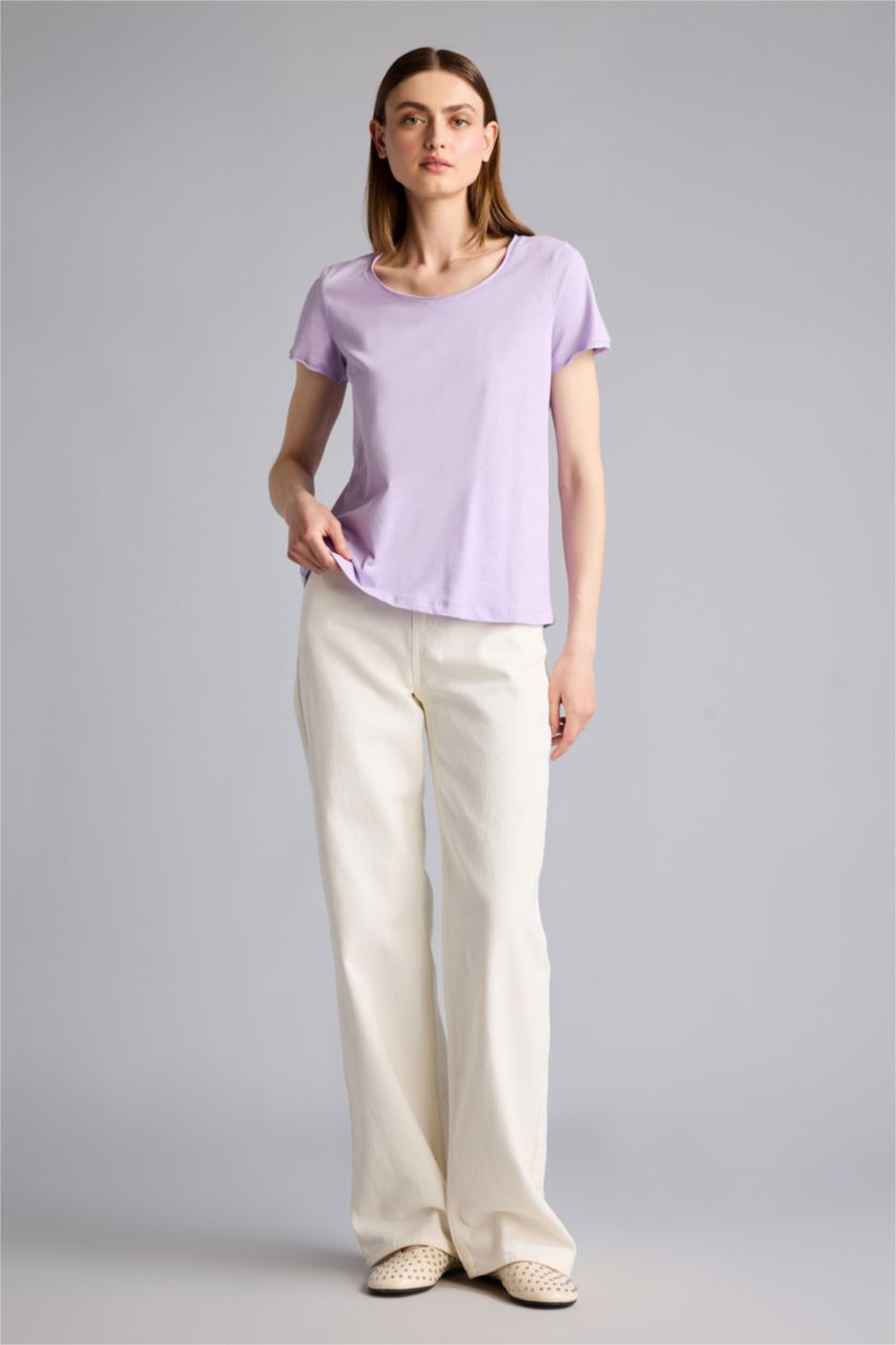 Kadın Lila Regular Fıt Basic Tişört