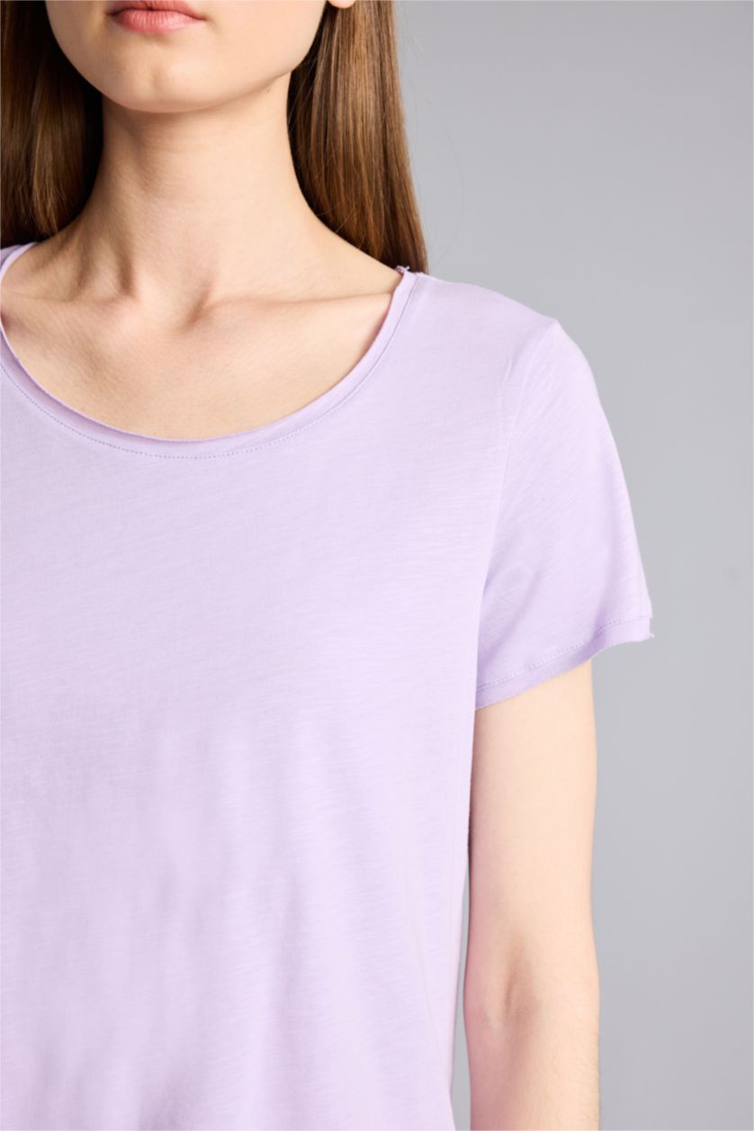 Kadın Lila Regular Fıt Basic Tişört