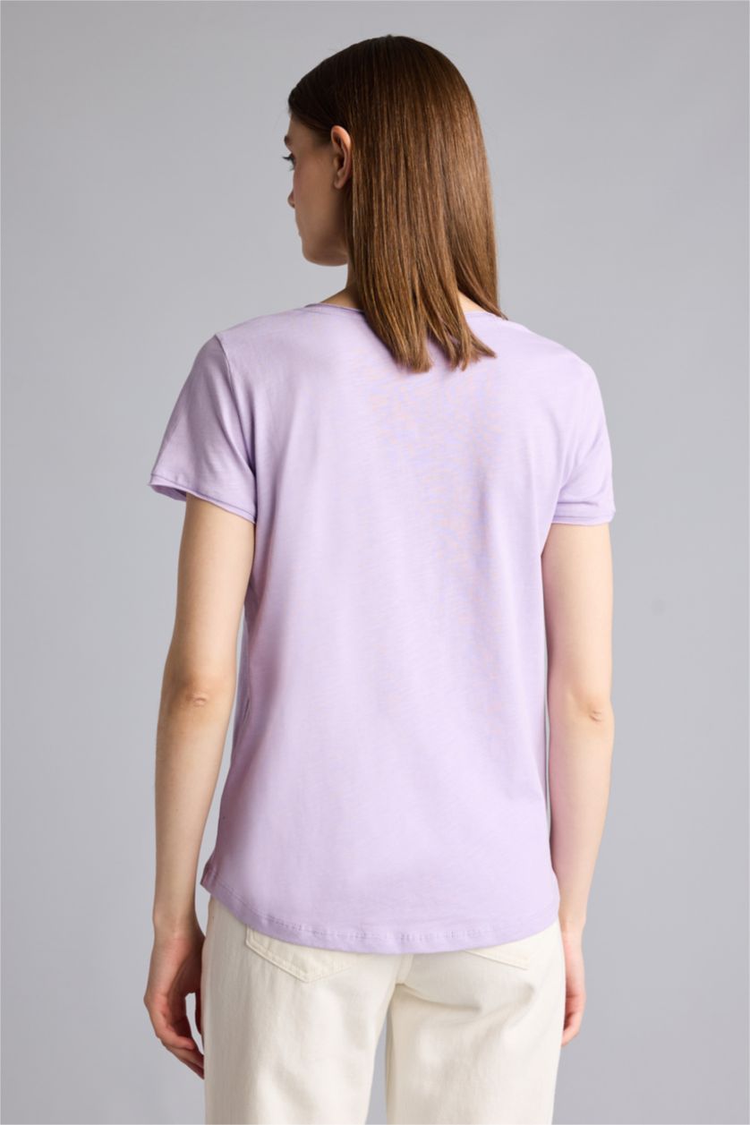 Kadın Lila Regular Fıt Basic Tişört