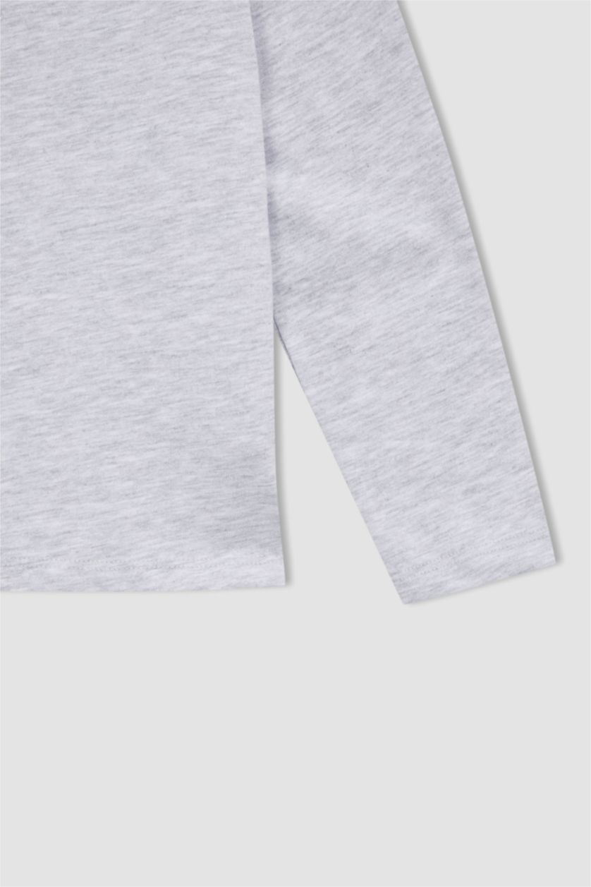 BOYS & TEENS Light Grey Melange Boys Back To School Regular Fit Basic Crew Neck Long Sleeve Combed Cotton T-Shirt