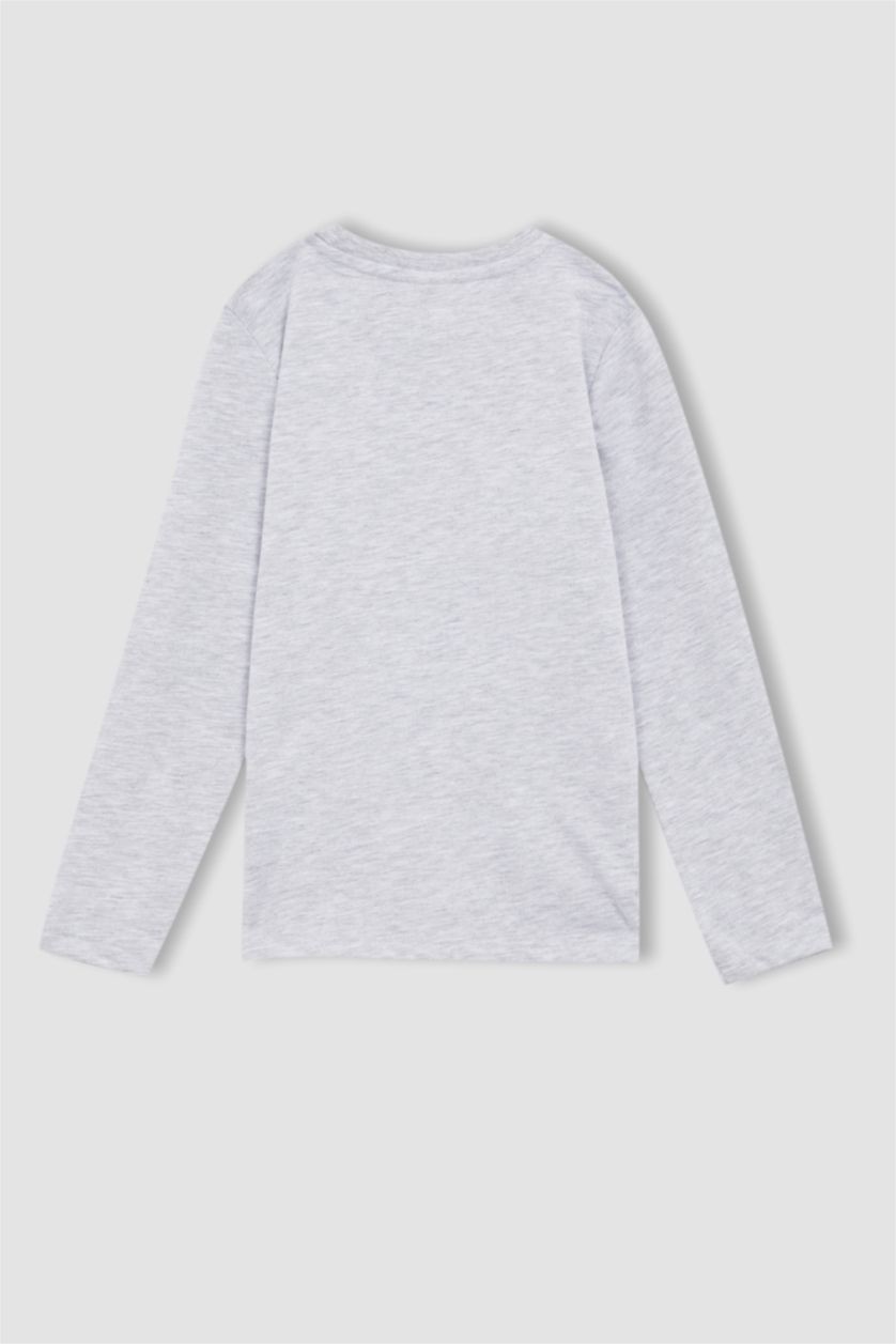 BOYS & TEENS Light Grey Melange Boys Back To School Regular Fit Basic Crew Neck Long Sleeve Combed Cotton T-Shirt