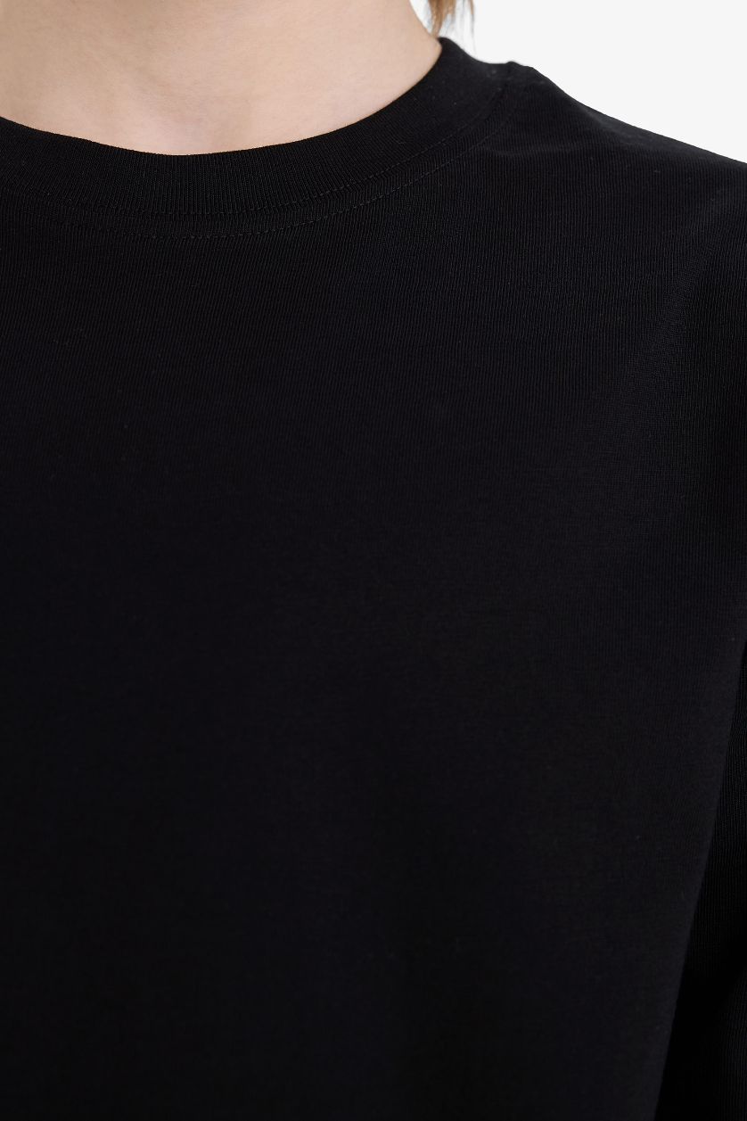 أولادي أسود تيشيرت اولادي بيزك كم طويل قصة عادية برقبة مستديرة