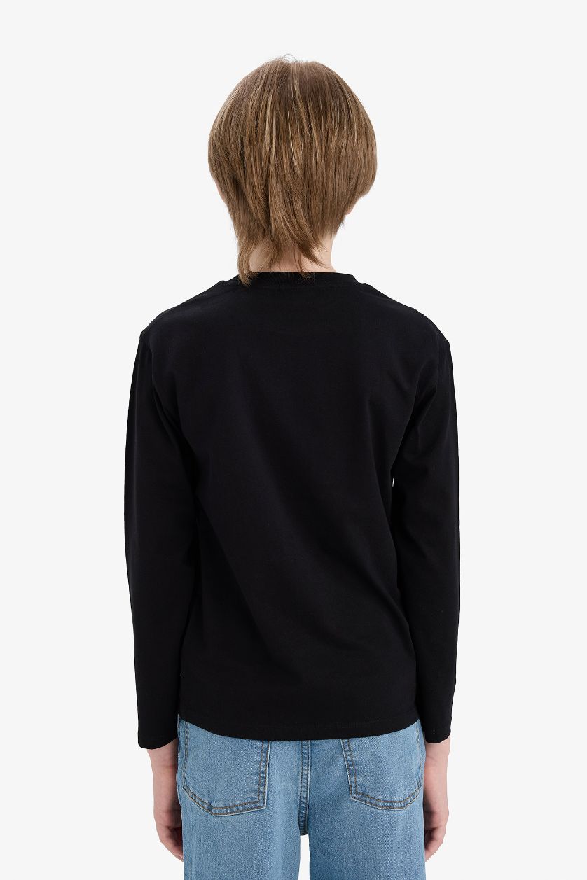 أولادي أسود تيشيرت اولادي بيزك كم طويل قصة عادية برقبة مستديرة