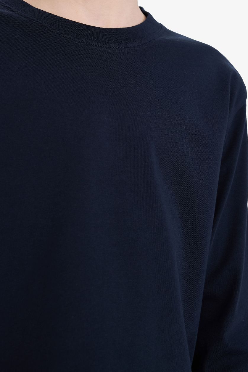 أولادي كحلي تيشيرت اولادي بيزك كم طويل قصة عادية برقبة مستديرة