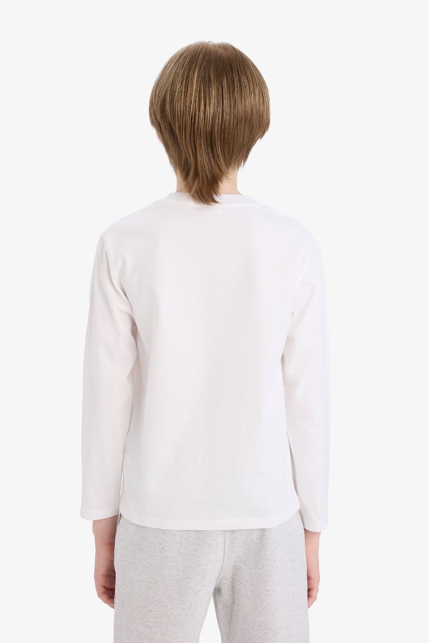 BOYS & TEENS White Boy Crew Neck Basic Long Sleeve T-Shirt