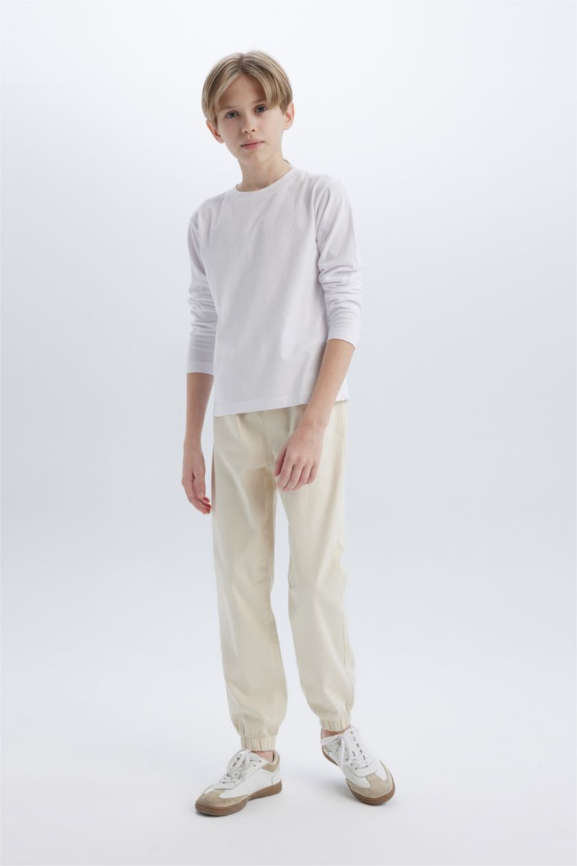 GARÇONS Blanc T-shirt basique à col rond et manches longues pour garçon