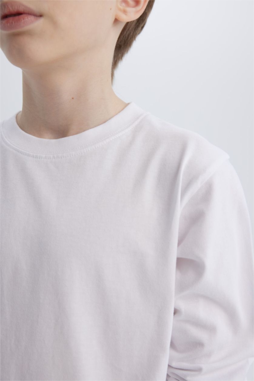 GARÇONS Blanc T-shirt basique à col rond et manches longues pour garçon