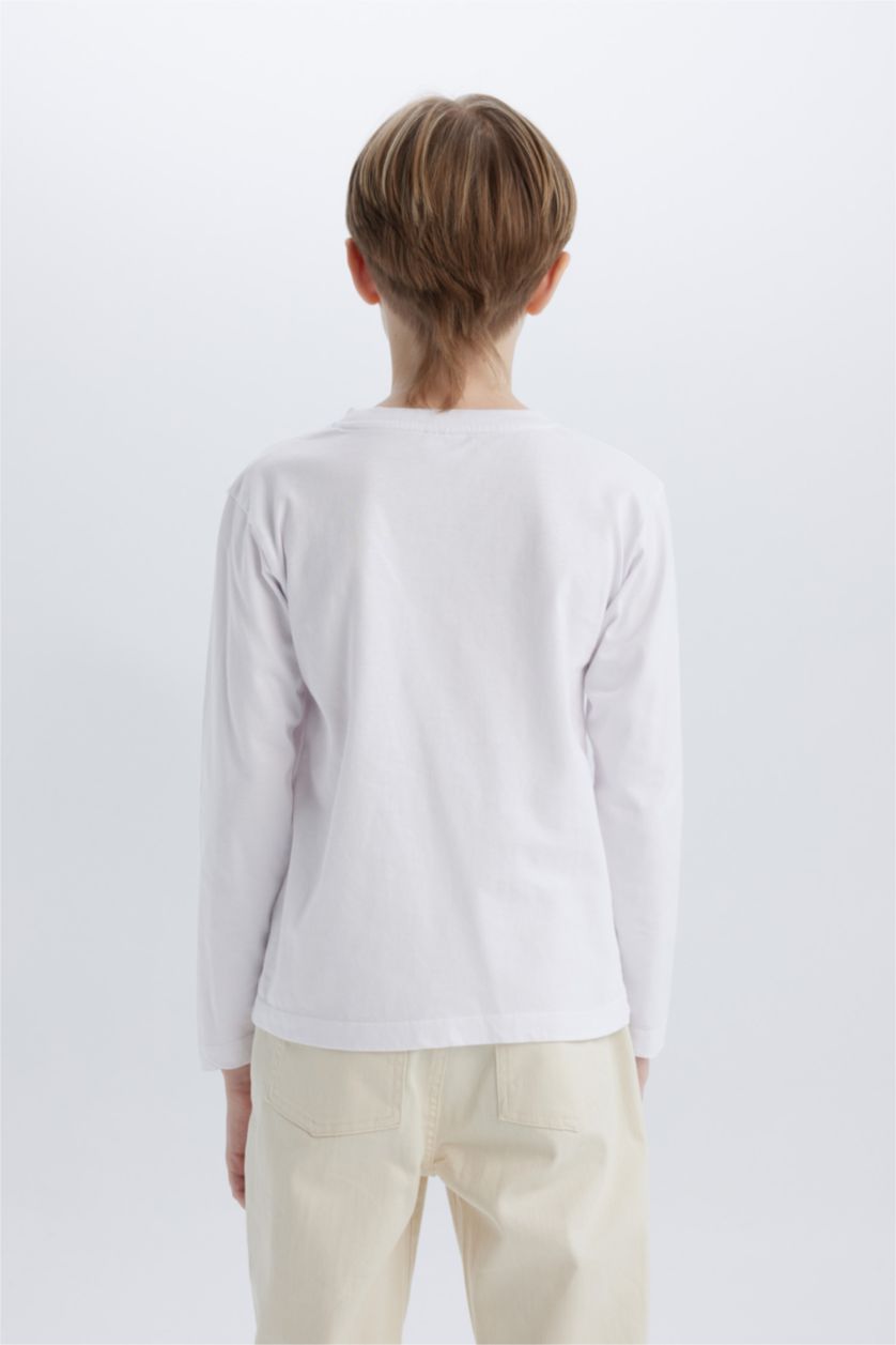 GARÇONS Blanc T-shirt basique à col rond et manches longues pour garçon