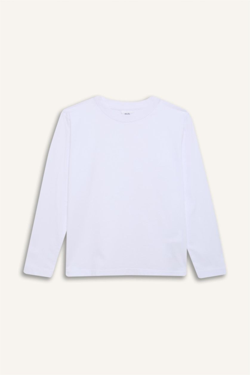 GARÇONS Blanc T-shirt basique à col rond et manches longues pour garçon