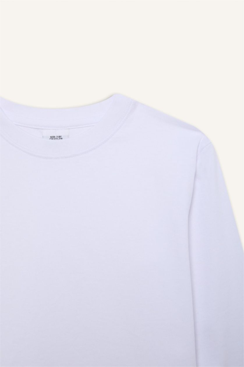 GARÇONS Blanc T-shirt basique à col rond et manches longues pour garçon