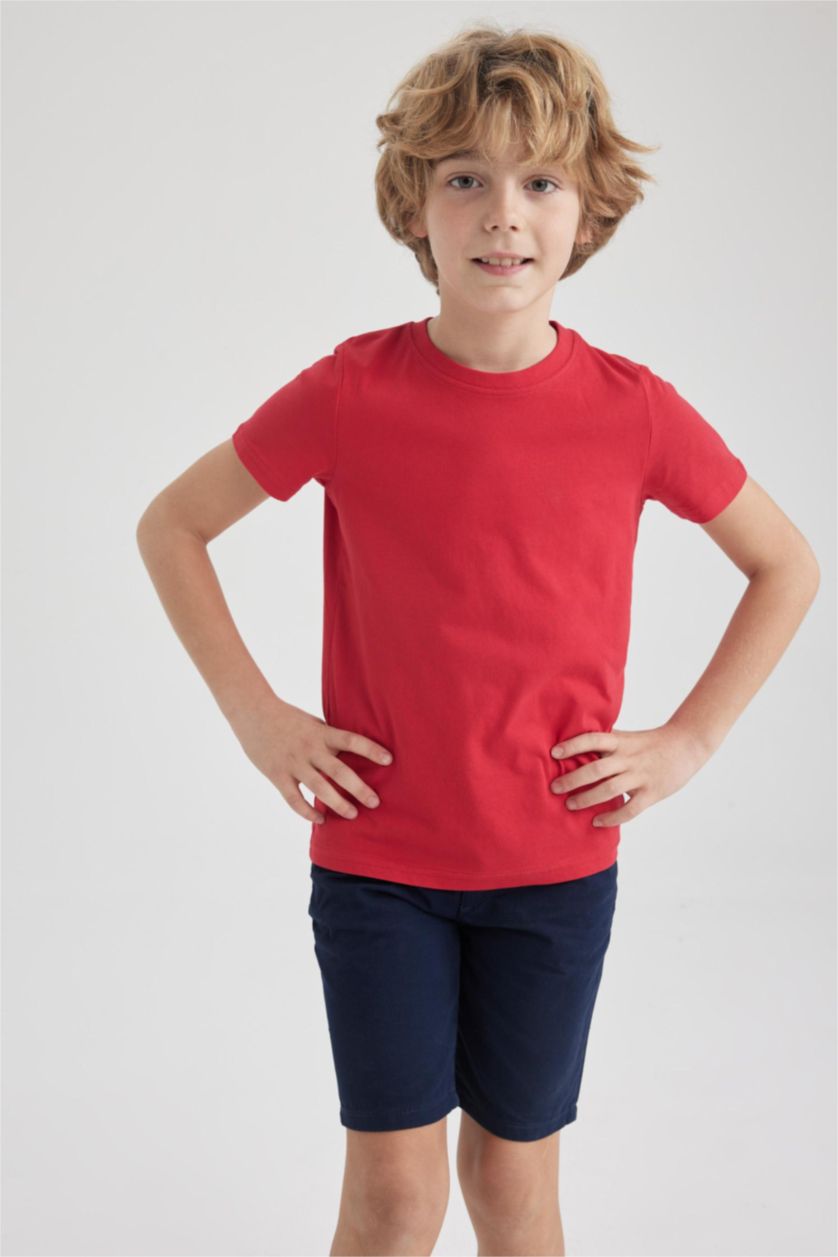 BOYS & TEENS Red تيشيرت نص كم قصة عادية