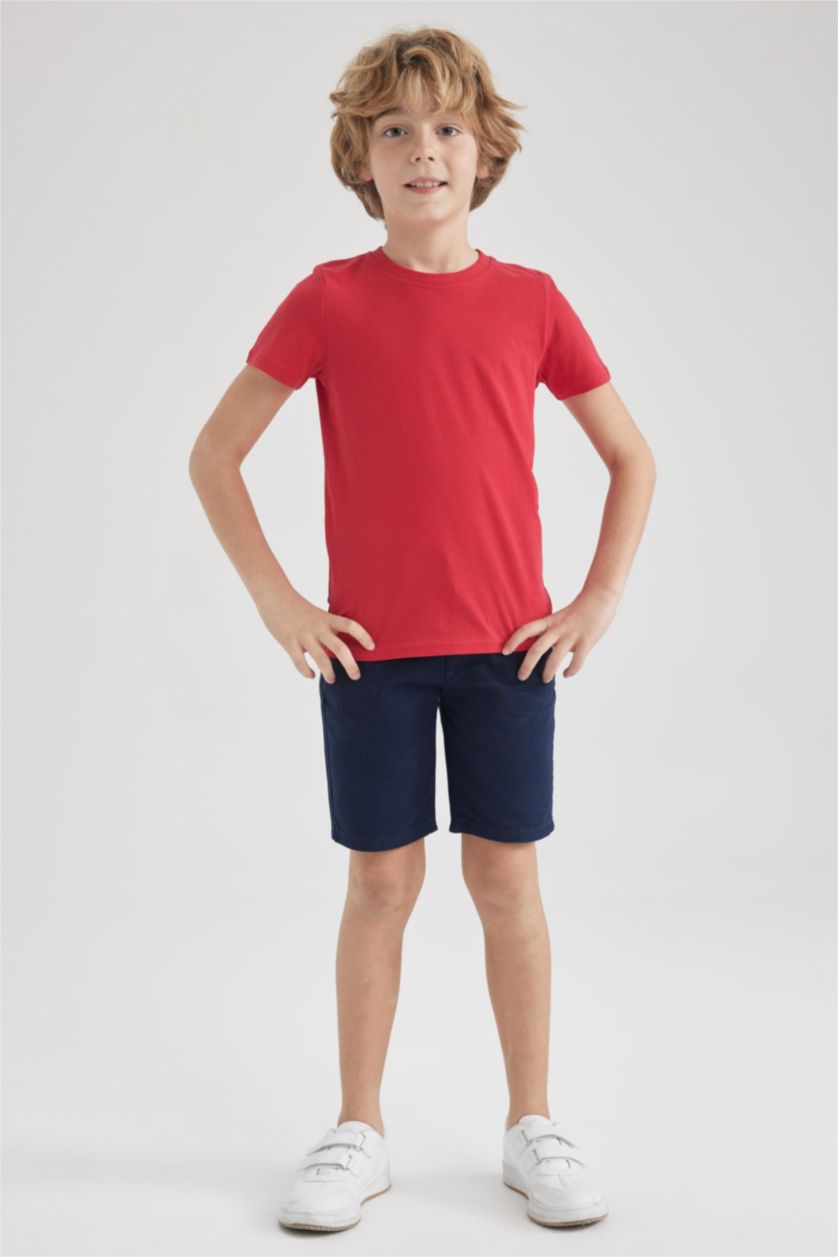 BOYS & TEENS Red تيشيرت نص كم قصة عادية