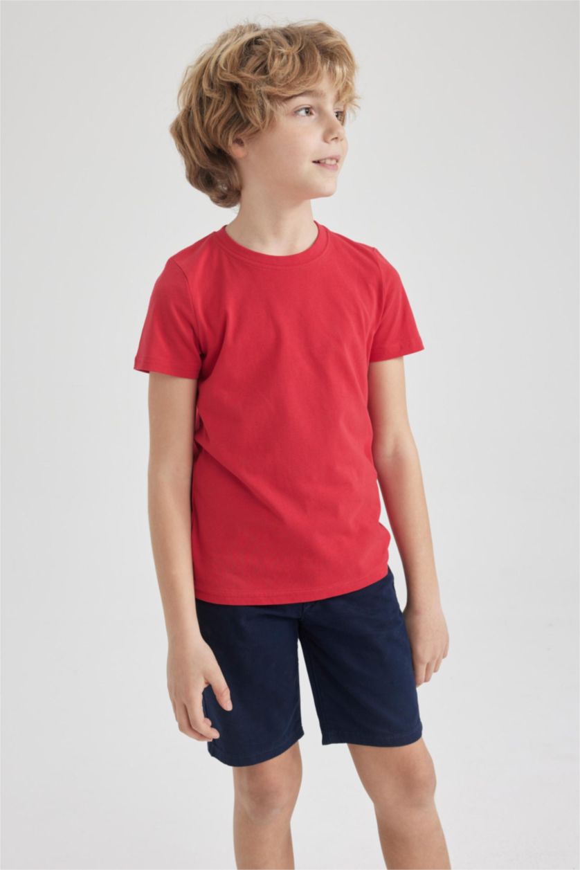 BOYS & TEENS Red تيشيرت نص كم قصة عادية