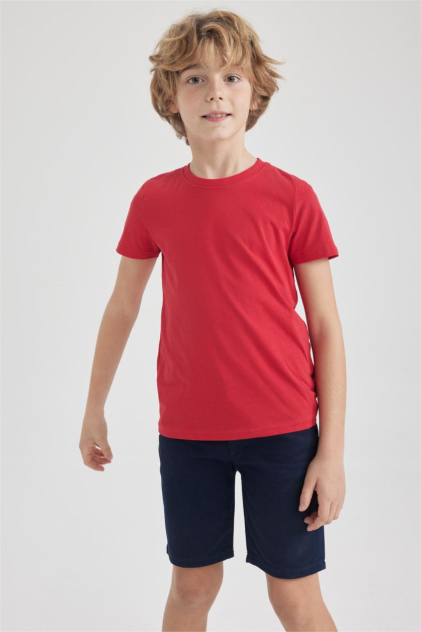 BOYS & TEENS Red تيشيرت نص كم قصة عادية