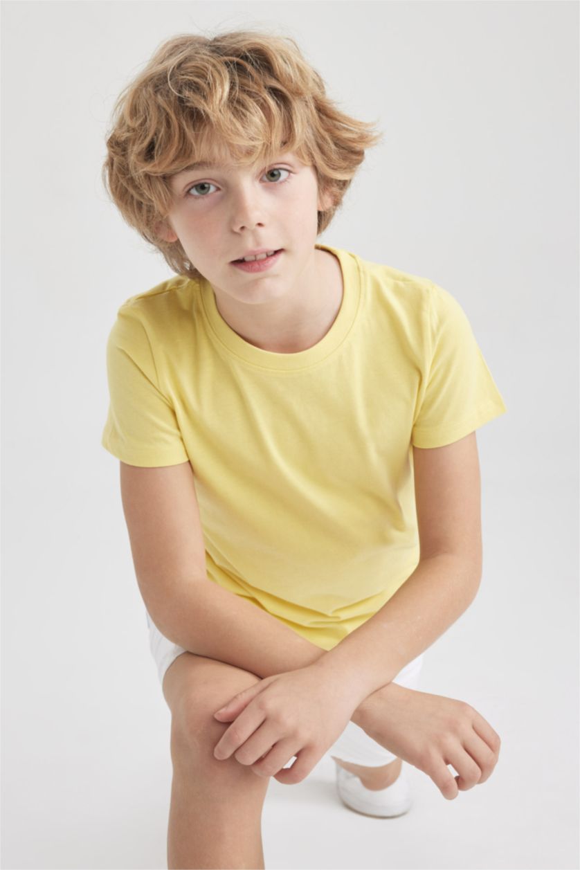 GARÇONS Jaune Clair T-Shirt à Manches Courtes et Col rond pour Garçon