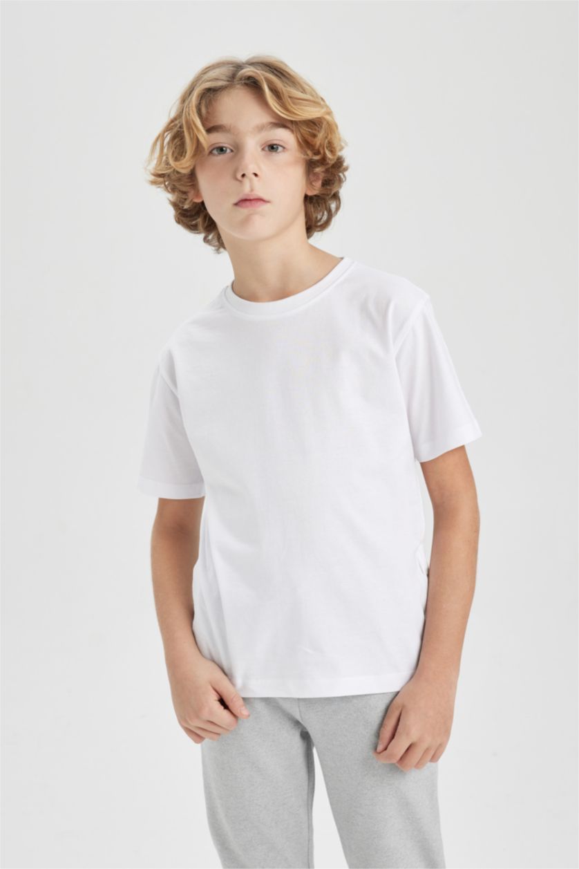 BOYS & TEENS White Boy Regular Fit Crew Neck Short Sleeve T-Shirt