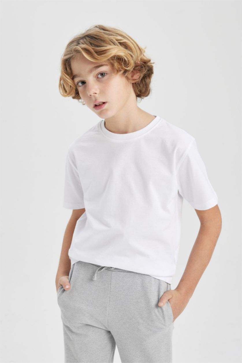 BOYS & TEENS White Boy Regular Fit Crew Neck Short Sleeve T-Shirt