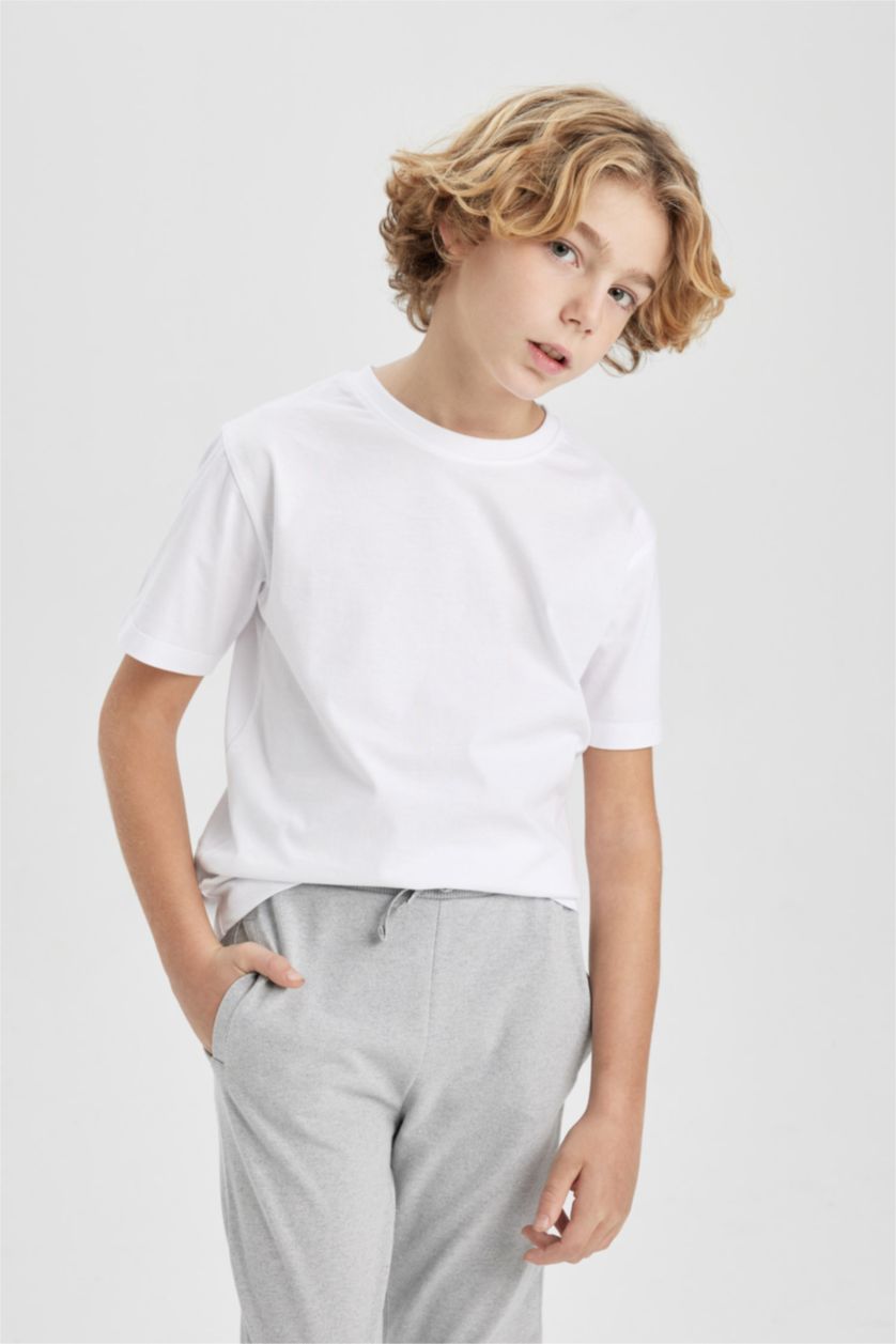 BOYS & TEENS White Boy Regular Fit Crew Neck Short Sleeve T-Shirt