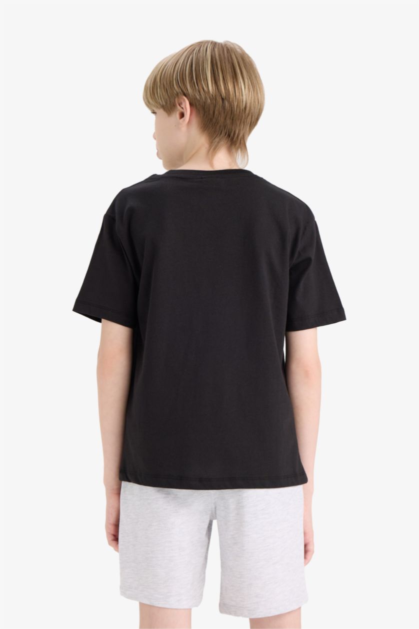 Erkek Çocuk - Genç Erkek Siyah Bisiklet Yaka Basic Düz Kısa Kollu Okul Tişörtü Erkek Çocuk