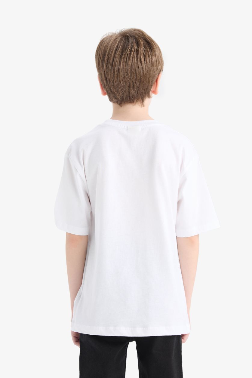 Erkek Çocuk - Genç Erkek Kırık Beyaz 	Erkek Çocuk Bisiklet Yaka Basic Düz Kısa Kollu Okul Tişörtü