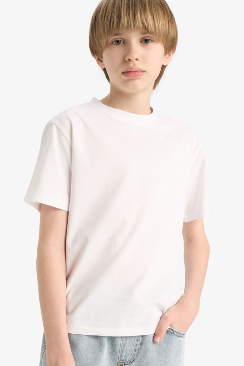 BOYS & TEENS White Boy Crew Neck Basic Short Sleeve T-Shirt