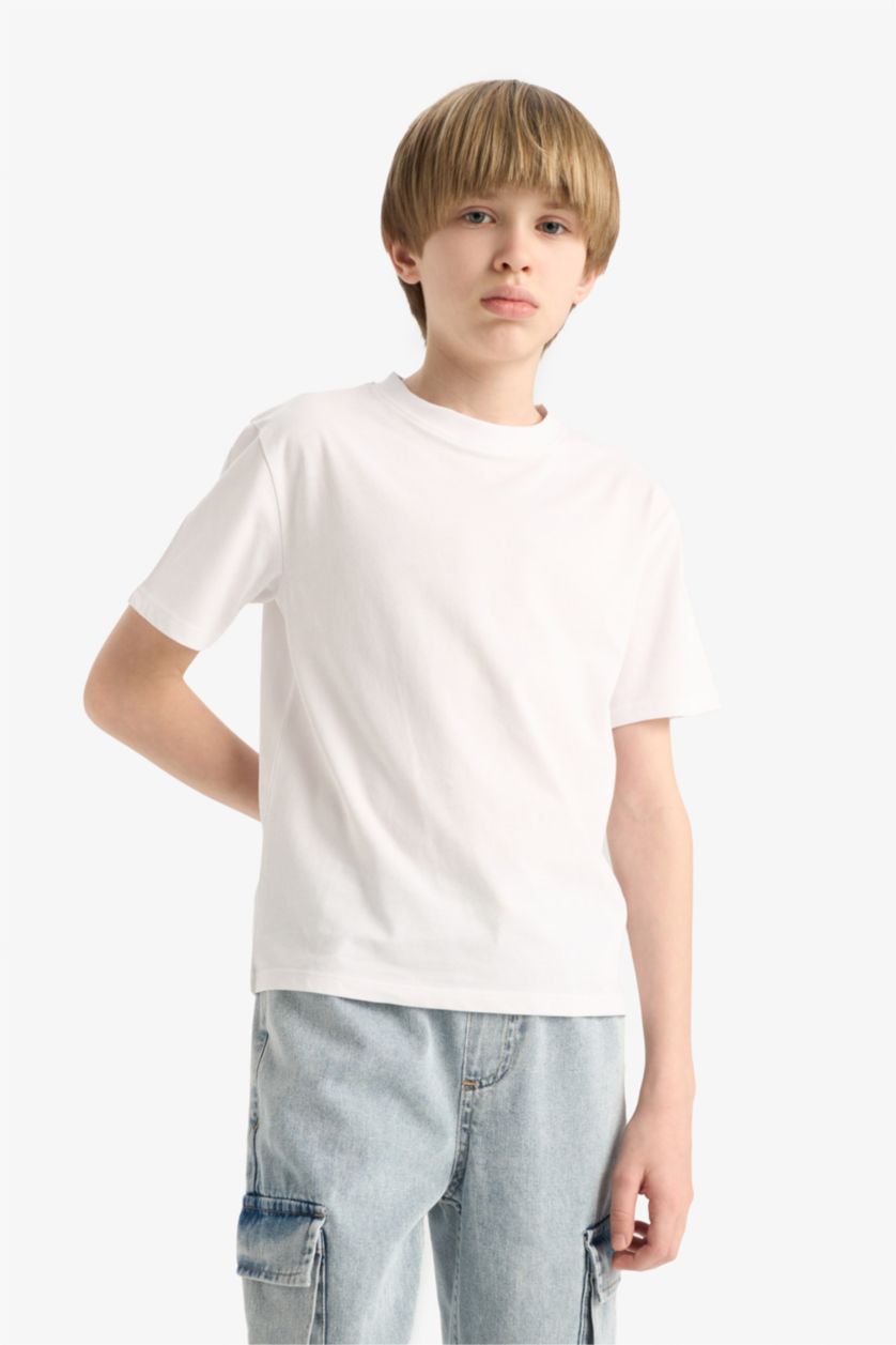 BOYS & TEENS White Boy Crew Neck Basic Short Sleeve T-Shirt