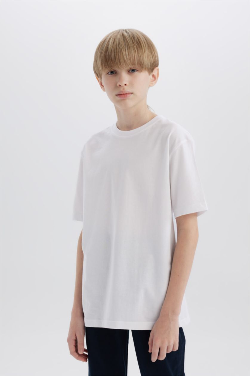 BOYS & TEENS White Boy Regular Fit Crew Neck Short Sleeve T-Shirt