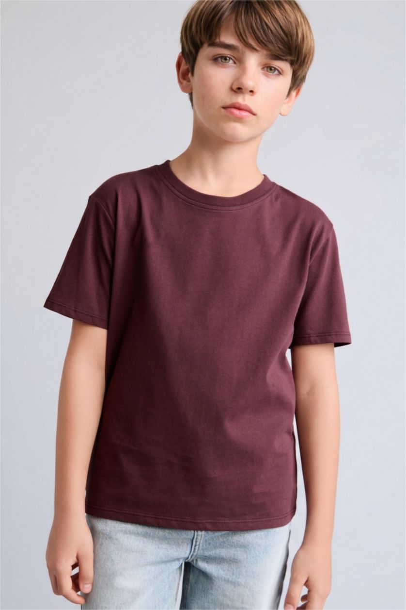 Young Boys - Teen Boys Dark Bordeaux Regular Fit Short Sleeve T-Shirt