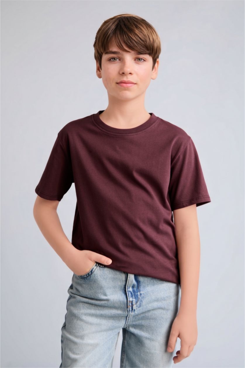 Young Boys - Teen Boys Dark Bordeaux Regular Fit Short Sleeve T-Shirt