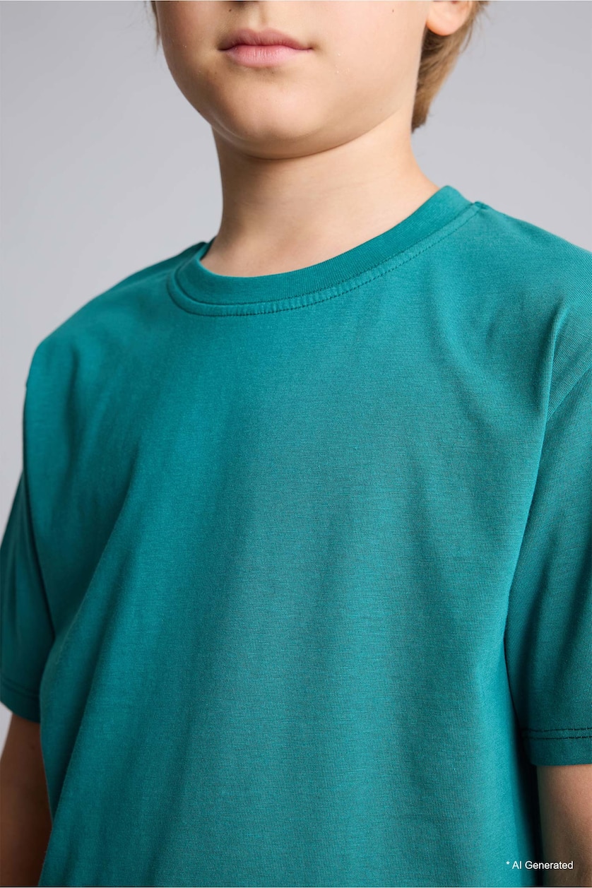 BOYS & TEENS Green Boy Regular Fit Basic 100% Cotton Crew Neck Short Sleeve T-Shirt