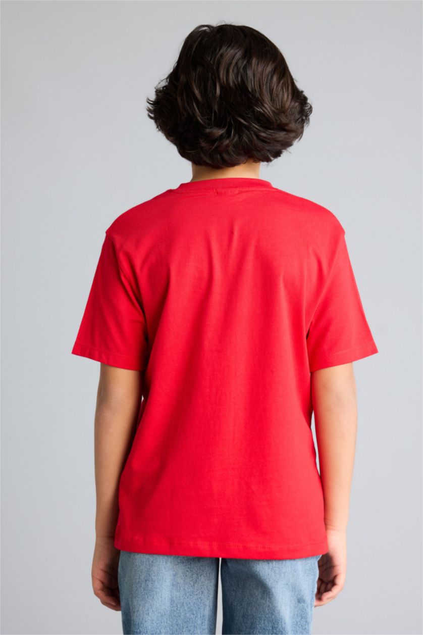 Erkek Çocuk - Genç Erkek Kırmızı 23 Nisan Çocuk Bayramı Regular Fıt Bisiklet Yaka Kısa Kollu Tişört Erkek Çocuk