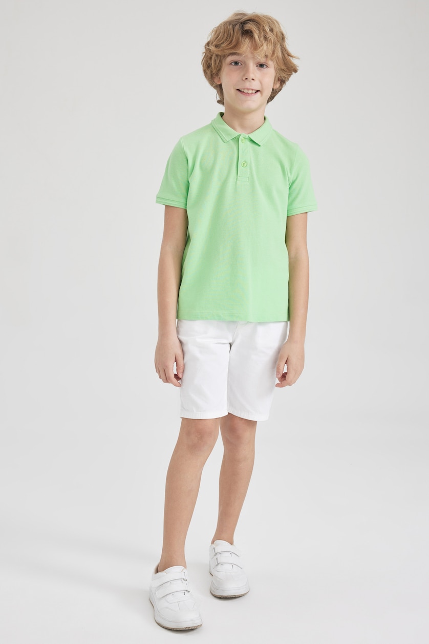 Boys & Teens Parlak Açık Yeşiil Boy Regular Fit Polo Neck Pique Short Sleeved Polo T-Shirt