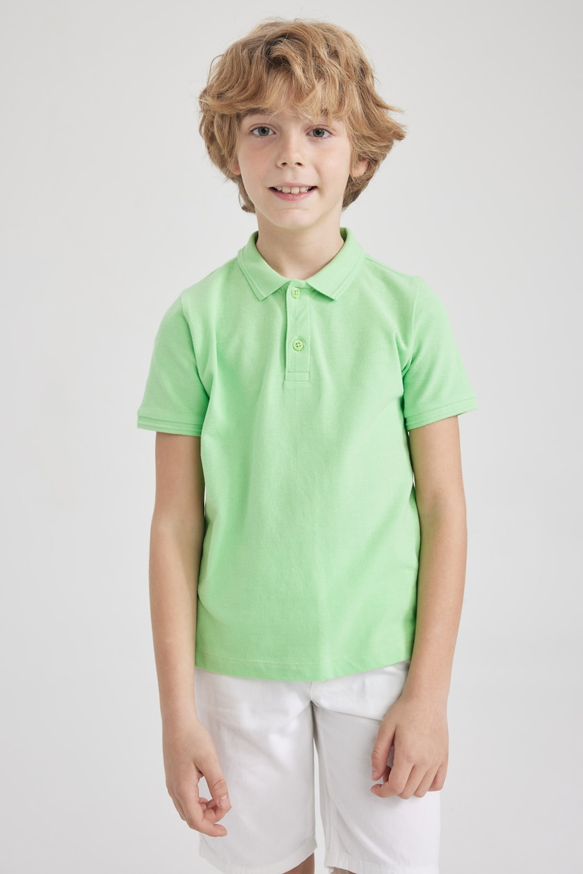 Boys & Teens Parlak Açık Yeşiil Boy Regular Fit Polo Neck Pique Short Sleeved Polo T-Shirt