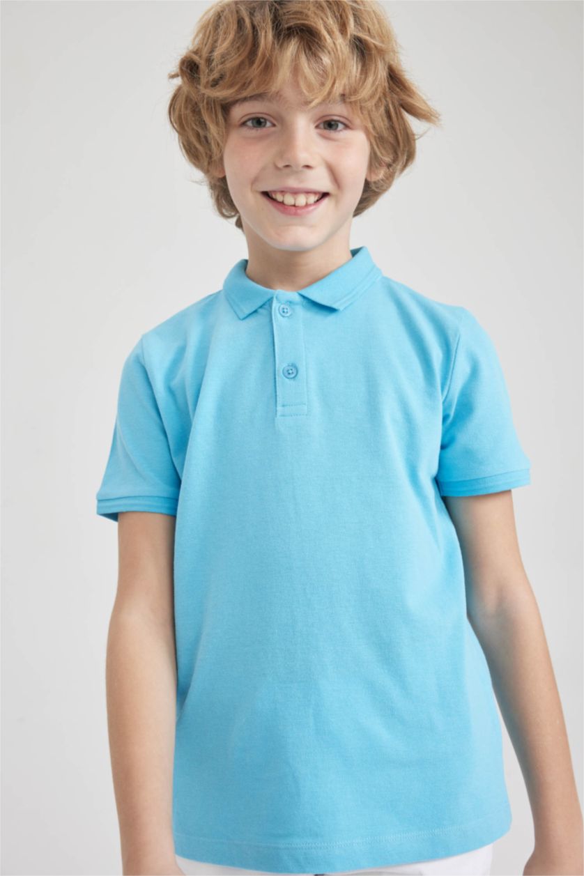 BOYS & TEENS Turquoise Boy Pique Short Sleeve Polo T-Shirt