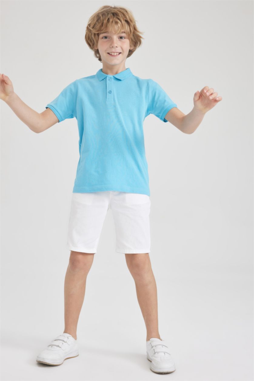 BOYS & TEENS Turquoise Boy Pique Short Sleeve Polo T-Shirt
