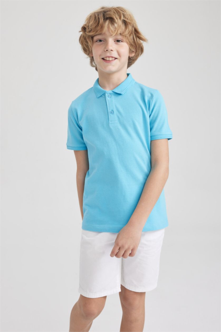 BOYS & TEENS Turquoise Boy Pique Short Sleeve Polo T-Shirt