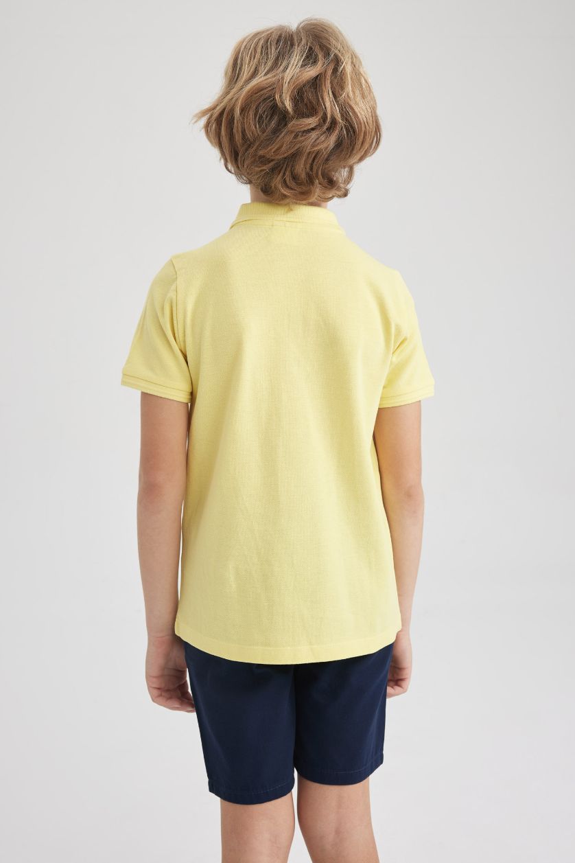 Erkek Çocuk - Genç Erkek Açık Sarı Erkek Çocuk Polo Yaka Basic Düz Pike Kısa Kollu Tişört